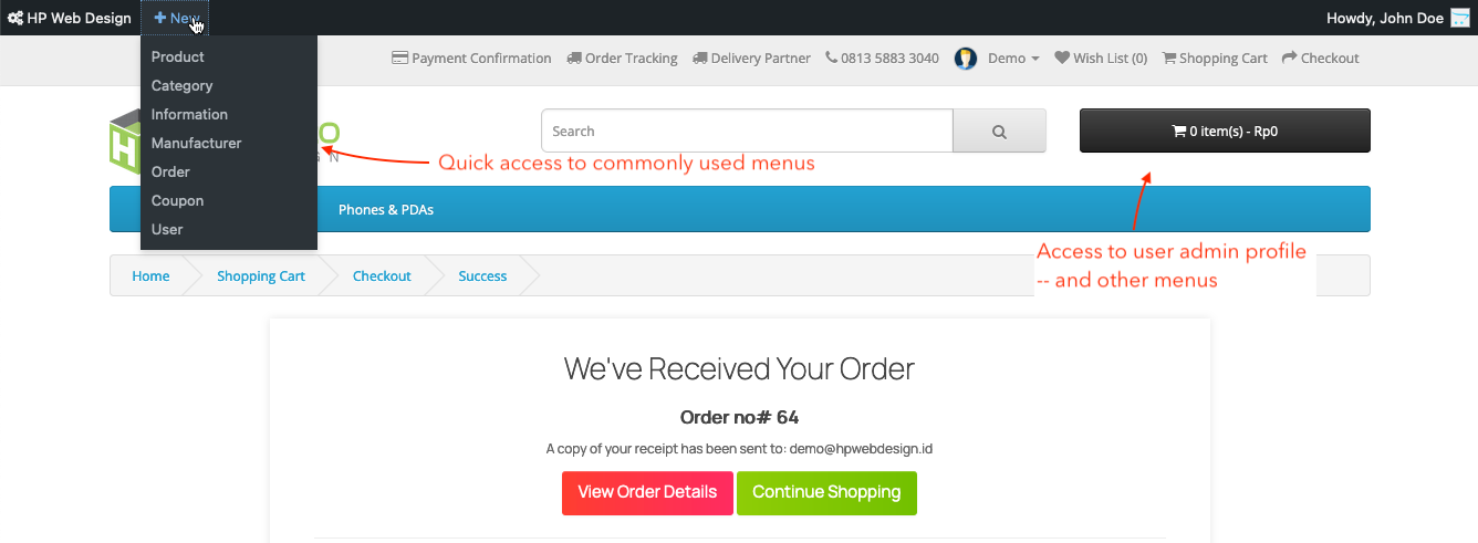 frontend toolbar like wordpress opencart